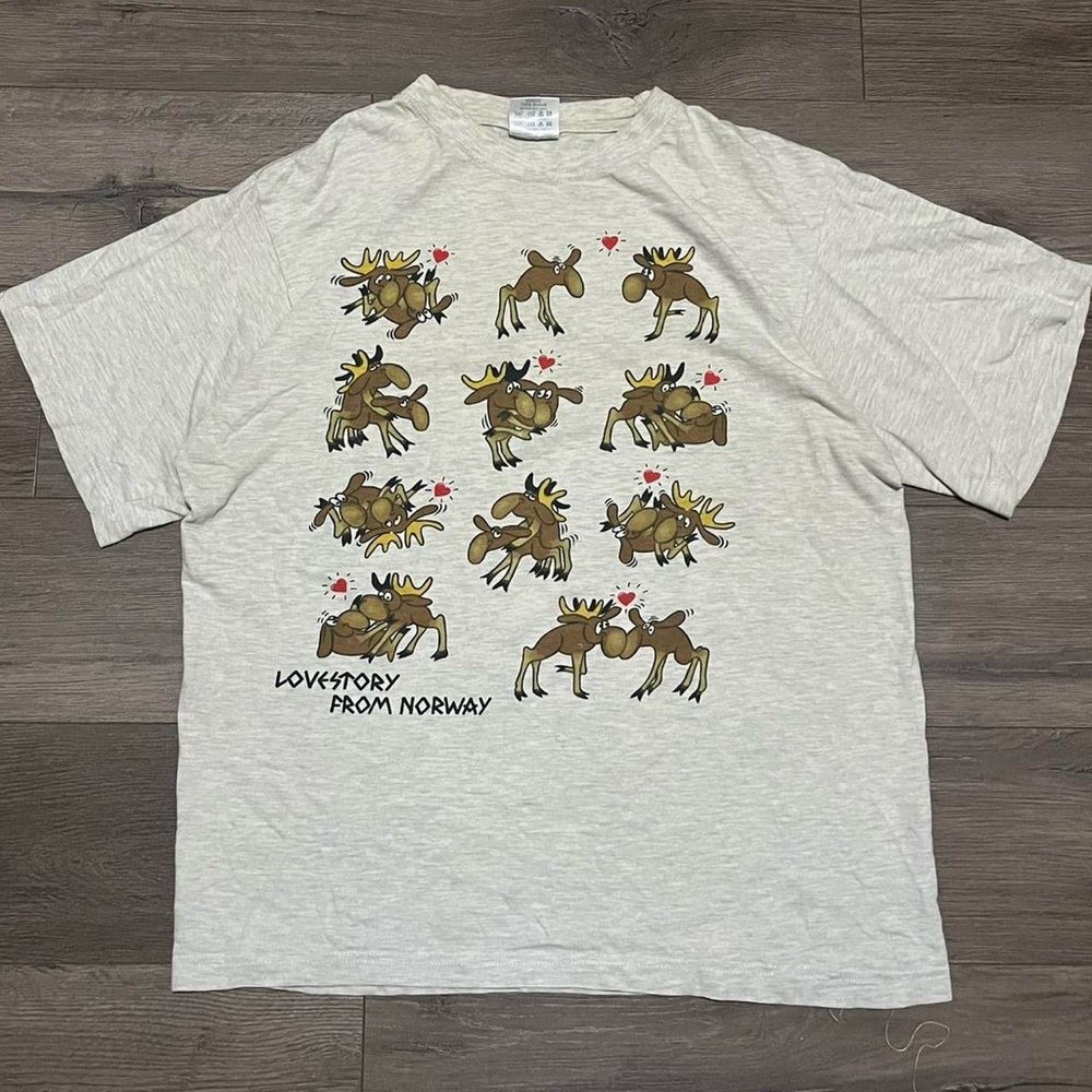 VINTAGE 90s Lovestory from Norway heather grey romance love tshirt